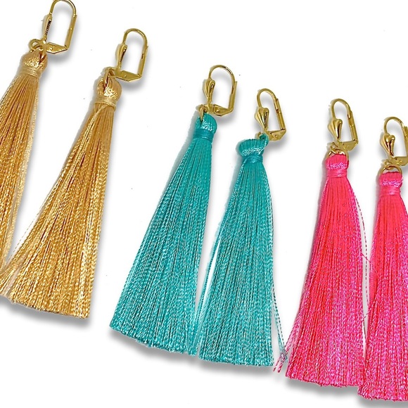 Hot Pink Tassel Goldfilled Earrings - Picture 4 of 8